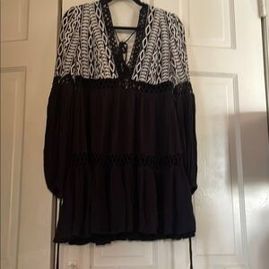 Free People Black and White Tiered Mini Dress